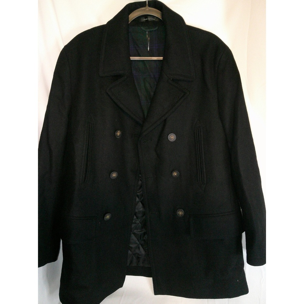 Lauren Ralph Lauren Black Wool Blend Pea Coat Mens 38S $395 NWOT‎ DISC SHIPPING